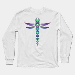 Mandala Dragonfly | Garnet Emerald Sapphire Magenta Green Blue (White) Long Sleeve T-Shirt